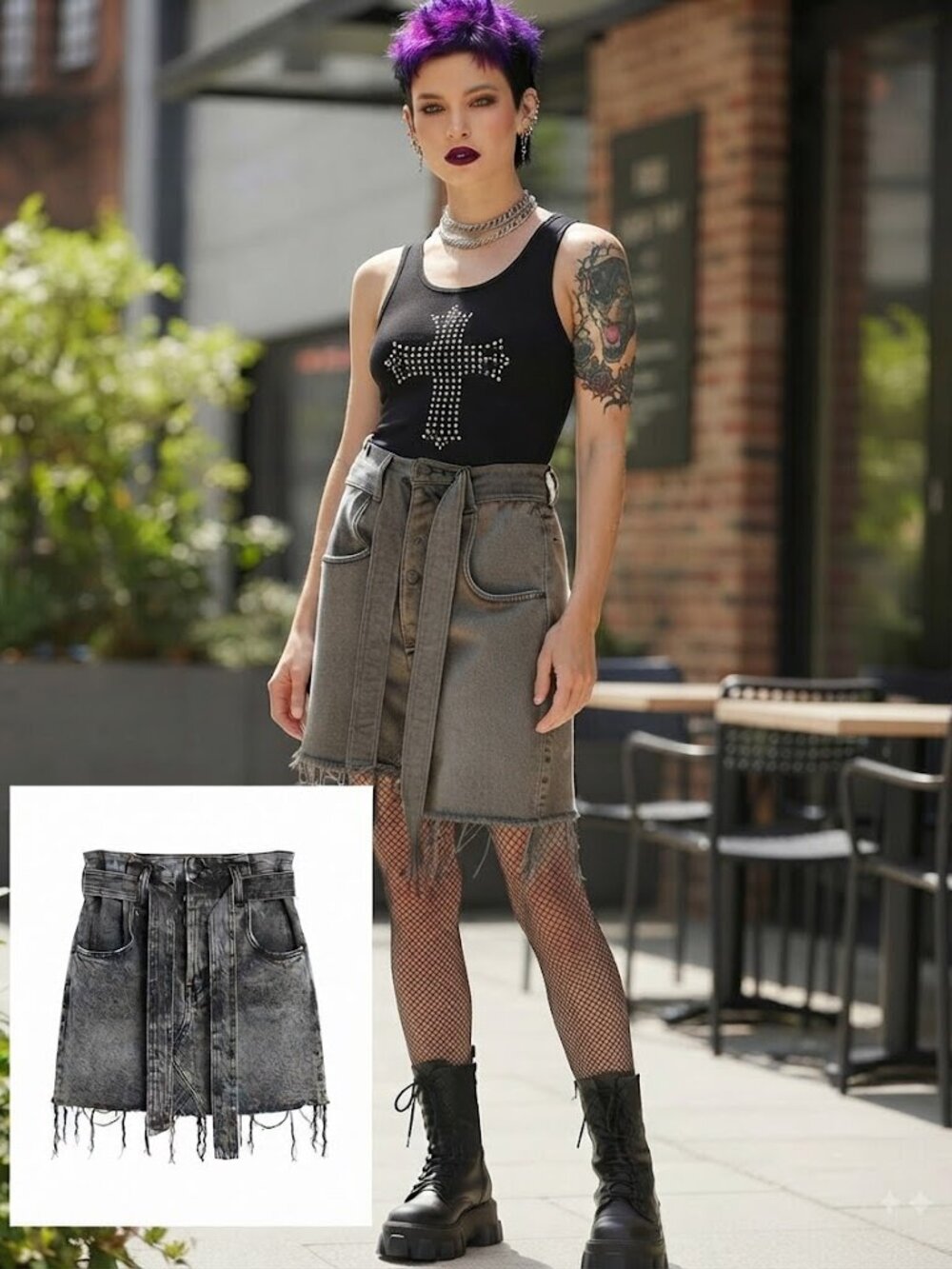 We the people- Gray washed denim skirt